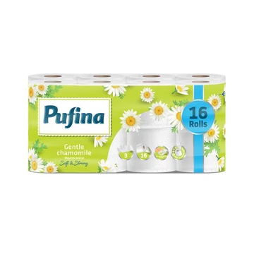 Toalettpapír, 3 rétegű, kistekercses, 16 tekercs, PUFINA "Chamomile", kamilla illattal Toalettpapír, 3 rétegű, kistekercses, 16 tekercs, PUFINA "Chamomile", kamilla illattal
