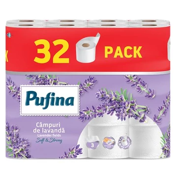 Toalettpapír, 3 rétegű, kistekercses, 32 tekercs, PUFINA "Lavender Fields", levendula illattal