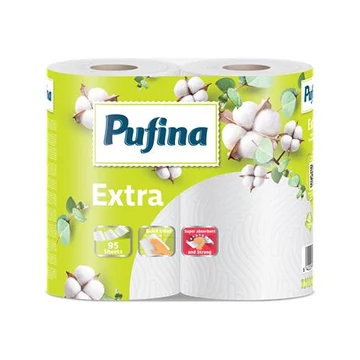Háztartási papírtörlő, 2 rétegű, 95 lap, 2 tekercses, PUFINA "Extra" Háztartási papírtörlő, 2 rétegű, 95 lap, 2 tekercses, PUFINA "Extra"