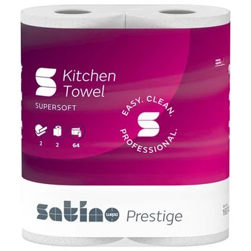 Kéztörlő, 2 rétegű, 2 tekercses, 64 lapos, "Satino Prestige", fehér