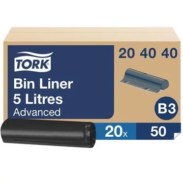 Hulladékgyűjtő zsák, 5 l, B3 rendszer, 20 x 50 db, TORK, fekete