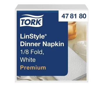 Szalvéta, iparilag komposztálható, 1/8 hajtogatott, 1 rétegű, 39x39 cm, Premium, TORK "LinStyle", fehér