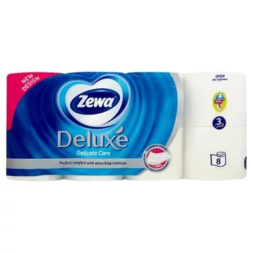 Toalettpapír, 3 rétegű, kistekercses, 8 tekercs, ZEWA "Deluxe", fehér Toalettpapír, 3 rétegű, kistekercses, 8 tekercs, ZEWA "Deluxe", fehér