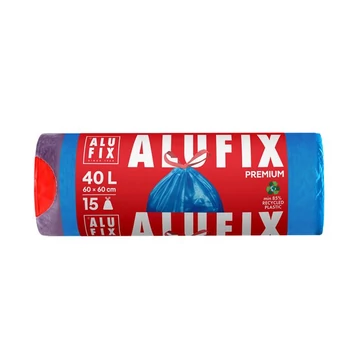 Szemeteszsák, zárószalagos, 40 l, 15 db, 60x60 cm, 20 µ, ALUFIX, kék