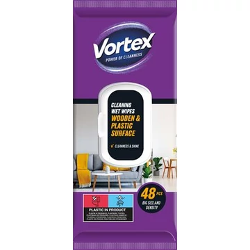 Nedves törlőkendő, fa- és műanyag felületre, 48 db, VORTEX Nedves törlőkendő, fa- és műanyag felületre, 48 db, VORTEX