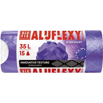 Szemeteszsák, zárószalagos, LDPE, illatosított, 35 l, 15 db, 53x53 cm, 20 µ, ALUFIX "Aluflexy", lila