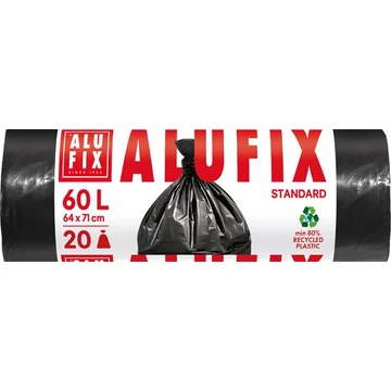 Szemeteszsák, 60 l, 20 db, 64x71 cm, 15 µ, ALUFIX, fekete