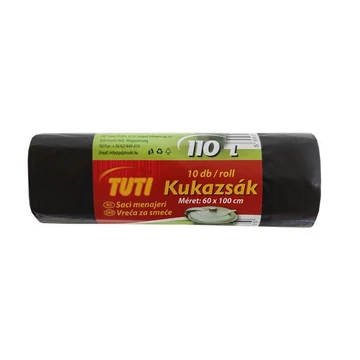 Szemeteszsák, 110 l, 10 db, 60x110 cm, 17 µ, TUTI, fekete
