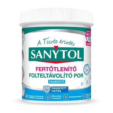 Folteltávolító- és fertőtlenítő por, 450 g, SANYTOL, fehér ruhákhoz Folteltávolító- és fertőtlenítő por, 450 g, SANYTOL, fehér ruhákhoz