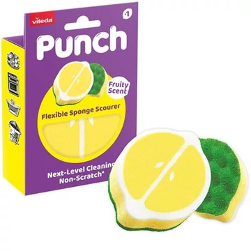 Súrolószivacs, rugalmas, VILEDA "Punch Scrub `n` Flex", citrom
