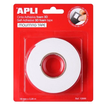 Ragasztó tekercs, 3D, kétoldalas, szivacs, APLI, 19 mm x 2,28 m, fehér Ragasztó tekercs, 3D, kétoldalas, szivacs, APLI, 19 mm x 2,28 m, fehér