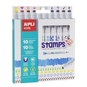Filctoll készlet, nyomda, APLI Kids "Markers Duo Stamps", 10 különböző szín és minta Filctoll készlet, nyomda, APLI Kids "Markers Duo Stamps", 10 különböző szín és minta
