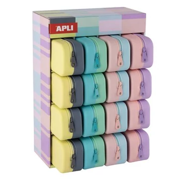 Tolltartó, display, cipzáras, szilikon, kétszínű, APLI "Pastel", vegyes színek