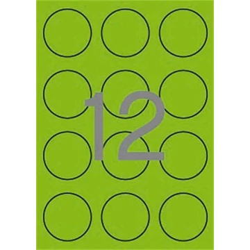 Etikett, 60 mm kör, színes, APLI, neon zöld, 240 etikett/csomag