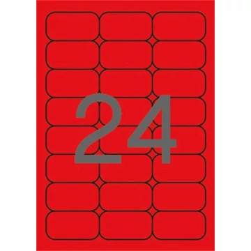 Etikett, 64x33,9 mm, színes, kerekített sarkú, APLI, neon piros, 480 etikett/csomag