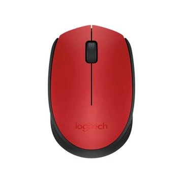 Egér, vezeték nélküli, optikai, közepes méret, USB, LOGITECH "M171", piros