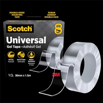 Ragasztószalag, kétoldalas, erős, 30 mm x 1,5 m, 3M SCOTCH "Universal Gel", átlátszó