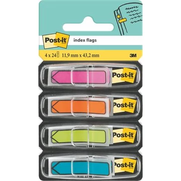 Jelölőcímke, műanyag, 4x24 lap, 11,9x43,2 mm, nyíl, 3M POSTIT, vegyes