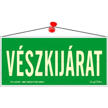 Információs tábla, 25x11,5 cm, fluoreszkáló, utánvilágítós, "Vészkijárat"