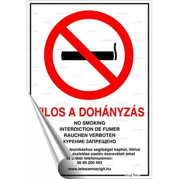 Információs matrica, 21x30 cm, "Tilos a dohányzás!"