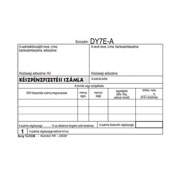 Nyomtatvány, készpénzfizetési számlatömb, egy ÁFÁs, 50x3, A6, fekvő, VICTORIA PAPER, "B.13-372", 20 tömb/csomag Nyomtatvány, készpénzfizetési számlatömb, egy ÁFÁs, 50x3, A6, fekvő, VICTORIA PAPER, "B.13-372", 20 tömb/csomag