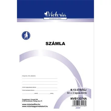 Nyomtatvány, számlatömb, egy ÁFÁs, 50x3, A5, VICTORIA PAPER, "B.13-374", 10 tömb/csomag Nyomtatvány, számlatömb, egy ÁFÁs, 50x3, A5, VICTORIA PAPER, "B.13-374", 10 tömb/csomag
