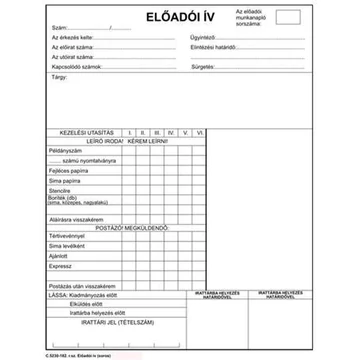 Nyomtatvány, előadói ív, szabadlap, A4, négyoldalas, "C.5230-182" Nyomtatvány, előadói ív, szabadlap, A4, négyoldalas, "C.5230-182"