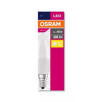LED izzó, E14, gyertya, B38, 7W, 806lm, 2700K (MF), OSRAM "Value" LED izzó, E14, gyertya, B38, 7W, 806lm, 2700K (MF), OSRAM "Value"