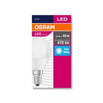 LED izzó, E14, kisgömb, P45, 5,7W, 470lm, 4000K (HF), OSRAM "Value"