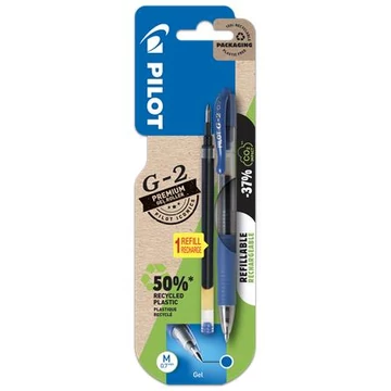 Zseléstoll, 0,32 mm, nyomógombos, PILOT "G-2", kék + betét Zseléstoll, 0,32 mm, nyomógombos, PILOT "G-2", kék + betét
