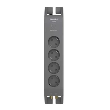 Elosztósor, 4 csatlakozóaljzat, túlfeszültség-védelemmel, 2 m kábel, PHILIPS, sötétszürke