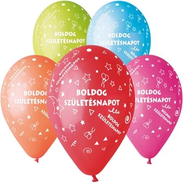 Léggömb, 30 cm, "Boldog Születésnapot", 10 db/csomag