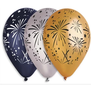 Léggömb, 33 cm, tüzijátékos, 3 különböző szín, 10 db/csomag