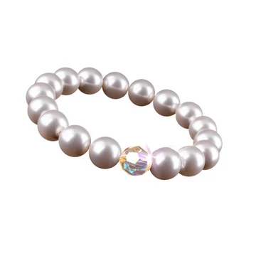 Karkötő, gyöngyházfehér SWAROVSKI® gyöngyből, színjátszós fehér kristállyal, 10 mm, ART CRYSTELLA® M Karkötő, gyöngyházfehér SWAROVSKI® gyöngyből, színjátszós fehér kristállyal, 10 mm, ART CRYSTELLA® M