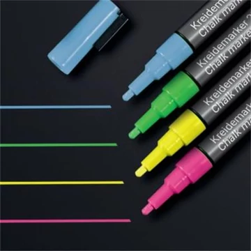 Folyékony krétamarker készlet, kúpos hegy, 1-2 mm SIGEL, 4 különböző szín Folyékony krétamarker készlet, kúpos hegy, 1-2 mm SIGEL, 4 különböző szín