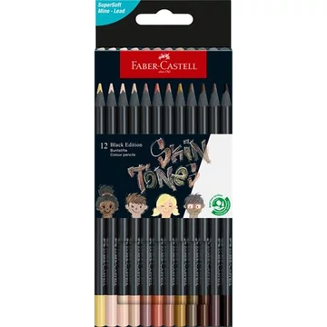Színes ceruza készlet, háromszögletű, FABER-CASTELL "Black Edition", 12 különböző bőrszín
