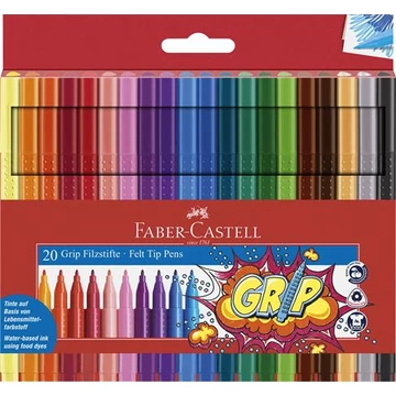 Filctoll készlet, háromszögletű, FABER-CASTELL "Grip", 20 különböző szín Filctoll készlet, háromszögletű, FABER-CASTELL "Grip", 20 különböző szín