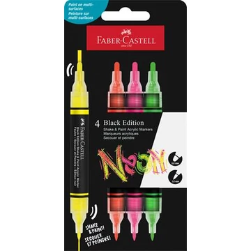 Dekormarker készlet, 1,0/3,0 mm, kétvégű, akril, FABER-CASTELL "Shake&Paint", 4 különböző neon szín