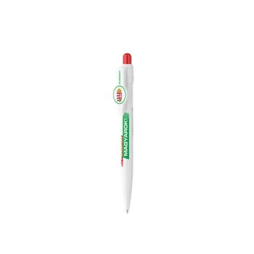 Golyóstoll, 0,8 mm, nyomógombos, fehér tolltest, ICO "Hajrá Magyarok", kék