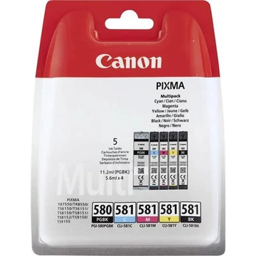 PGI580/CLI581 Tintapatron multipack Pixma TS7550, 8150, 9150 nyomtatókhoz, CANON, pgb+b+c+m+y, 11,2ml+4*5,6ml