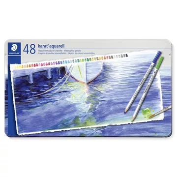 Akvarell ceruza készlet, hatszögletű, fém doboz, STAEDTLER "Karat® aquarell 125", 48 különböző szín Akvarell ceruza készlet, hatszögletű, fém doboz, STAEDTLER "Karat® aquarell 125", 48 különböző szín
