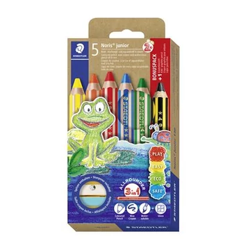 Színes ceruza készlet, grafitceruzával, hegyezővel, STAEDTLER "Noris® junior 140", 5+1 különböző szín