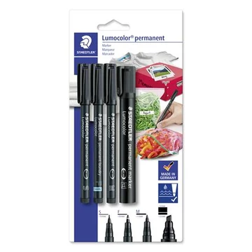 Alkoholos marker készlet, vegyes, STAEDTLER "Lumocolor® 60" 4 különböző vonalvastagság, fekete Alkoholos marker készlet, vegyes, STAEDTLER "Lumocolor® 60" 4 különböző vonalvastagság, fekete