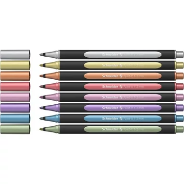 Metálfényű filctoll készlet, 1-2 mm, SCHNEIDER "Paint-It 020", 8 különböző szín