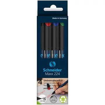 Alkoholos marker készlet, OHP, 1 mm, SCHNEIDER "Maxx 224 M", 4 különböző szín Alkoholos marker készlet, OHP, 1 mm, SCHNEIDER "Maxx 224 M", 4 különböző szín