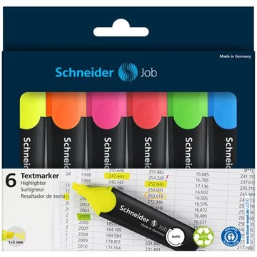 Szövegkiemelő készlet, 1-5 mm, SCHNEIDER "Job 150", 6 különböző szín Szövegkiemelő készlet, 1-5 mm, SCHNEIDER "Job 150", 6 különböző szín