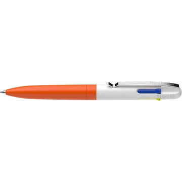 Golyóstoll, 0,5 mm, nyomógombos, négyszínű, SCHNEIDER "Take 4 Neon", narancs-fehér Golyóstoll, 0,5 mm, nyomógombos, négyszínű, SCHNEIDER "Take 4 Neon", narancs-fehér