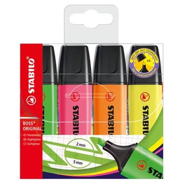 Szövegkiemelő készlet, 2-5 mm, STABILO "BOSS original", 4 különböző szín