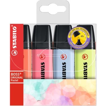Szövegkiemelő készlet, 2-5 mm, STABILO "BOSS original Pastel3", 4 különböző szín Szövegkiemelő készlet, 2-5 mm, STABILO "BOSS original Pastel3", 4 különböző szín