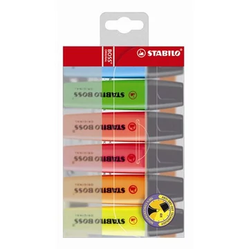 Szövegkiemelő készlet, 2-5 mm, STABILO "BOSS original", 6 különböző szín Szövegkiemelő készlet, 2-5 mm, STABILO "BOSS original", 6 különböző szín